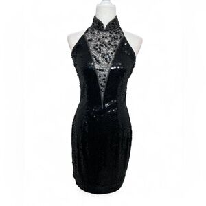 Vintage Y2K/90’s Cache Black Sequin Beaded Mini Dress